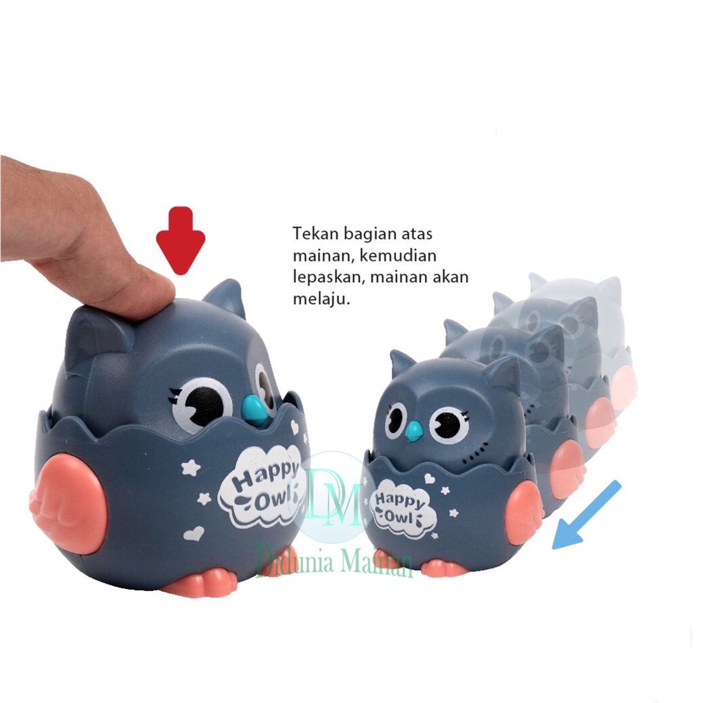 mainan edukasi anak figure burung hantu tekan jalan happy owl baby press and go