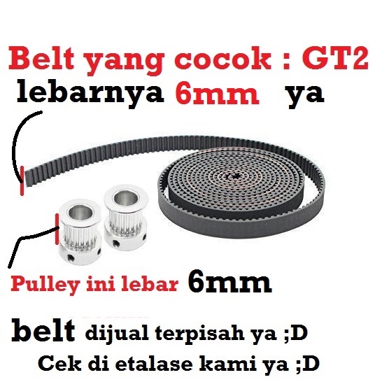 [HAEBOT] GT2 Pulley 20T W6 6mm Bore 3.17 4 5 6 6.35 8 mm 3.17mm 4mm 5mm 6mm 6.35mm 8mm Puley Pully Puli CNC Timing Gear Aluminium Pitch 2mm Aktuator Slider Bergigi 20 Teeth Gigi