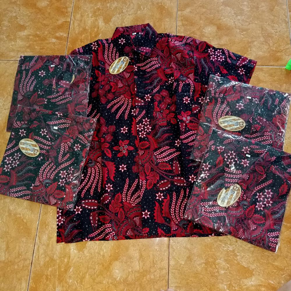 Nabila Batik Jumbo M / 10xl Kemeja Lengan Pendek Motif Manggar Merah Murah Batik Jumbo