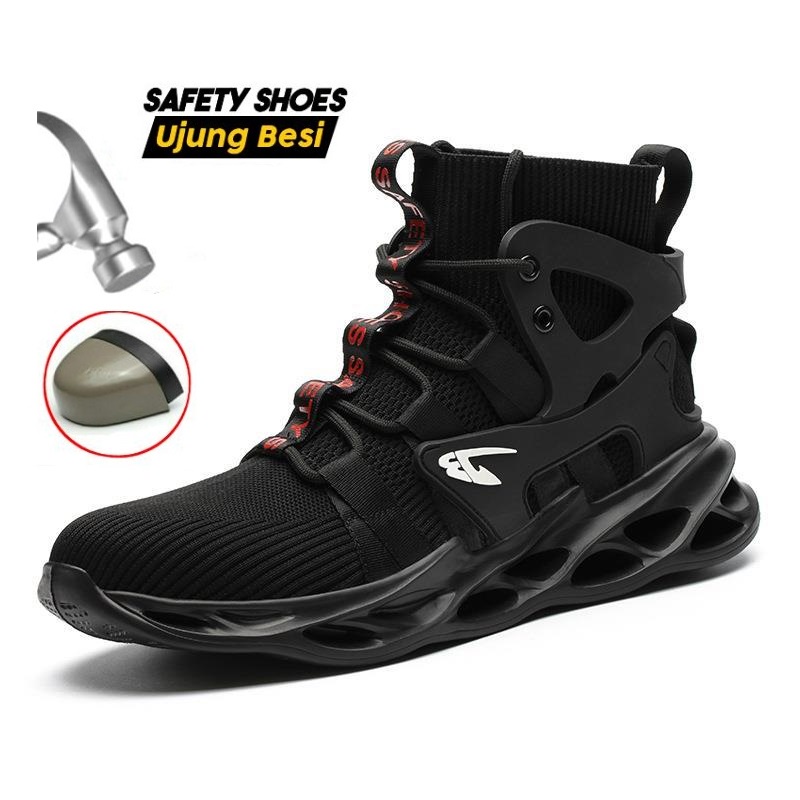 Sepatu Safety Boots Pria Cowok Touring High Cut Ujung Besi Kerja Proyek Ringan Lapangan Olahraga Outdoor Anti-smash 166