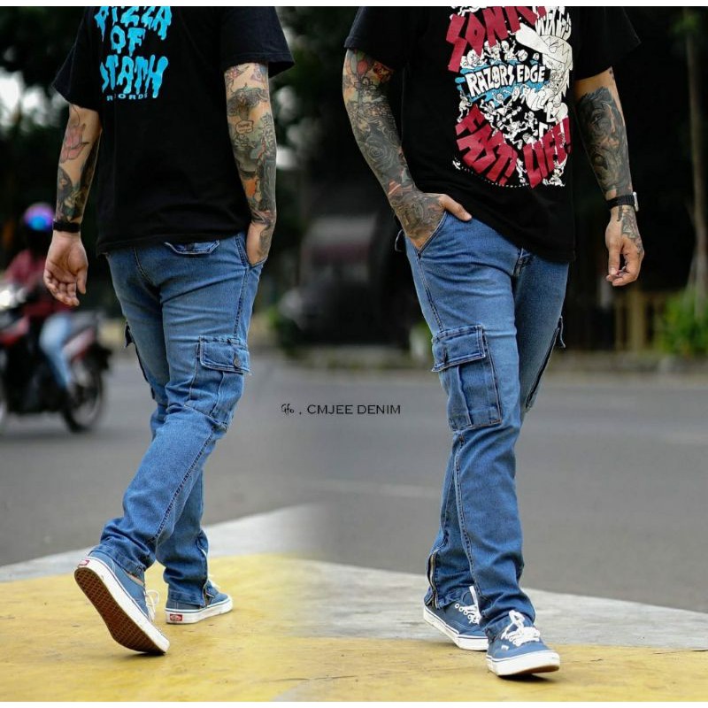 PREMIUM ORIGINAL Celana jeans panjang Cargo Pria Bahan Jeans Model Kempol Outdoor Gunung PDL Mma Ve