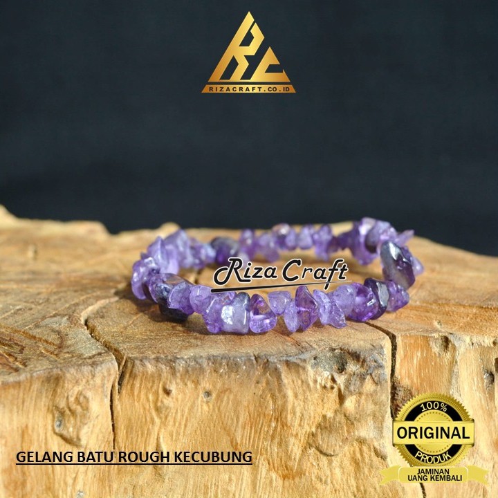 Gelang Batu Kristal Crystal Amethyst Kecubung Ungu Rough Asli Original Natural