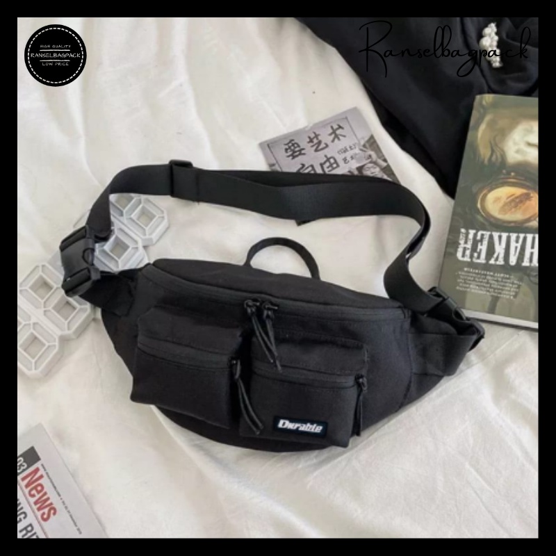 Tas Waistbag Pria - Selempang Bahu Gaya Model Kekinian Fashion Korea Terbaru Stylish Termurah Bagus Terbaru Kualitas Import Lokal Original Simple Casual Premium Classic Mini Traveling  Elegan  Unisex Laki-laki Cowok