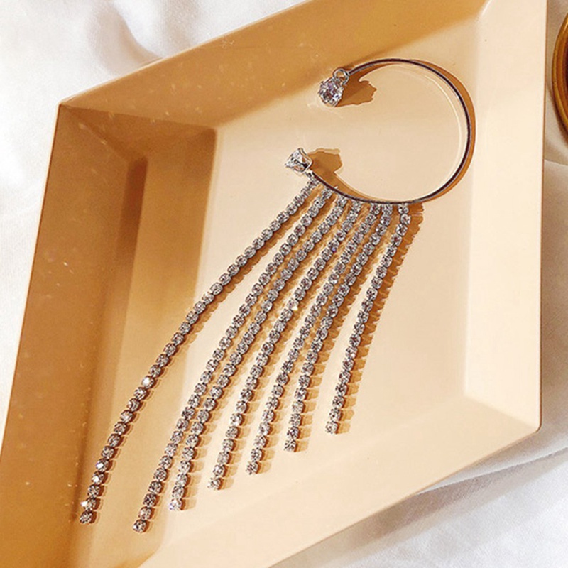 Fancyqube Anting Klip On Tanpa Tindik Desain Rumbai Hias Kristal Berlian Imitasi Untuk Wanita