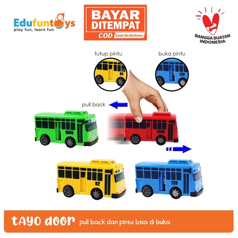 1 set mainan mobil bus tayo pullback geser pintu / tayo lani gani rogi / mainan anak murah / mainan kendaraan / miniatur bus