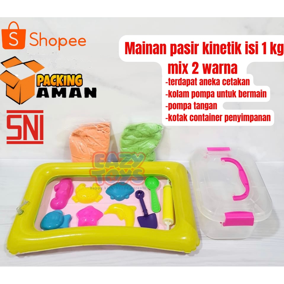 Pasir Mainan Anak 1Kg Ada Kotak Penyimpan Cetakan dan Kolam Mainan Pasir Anak 1 Set Lengkap Pasir Ajaib