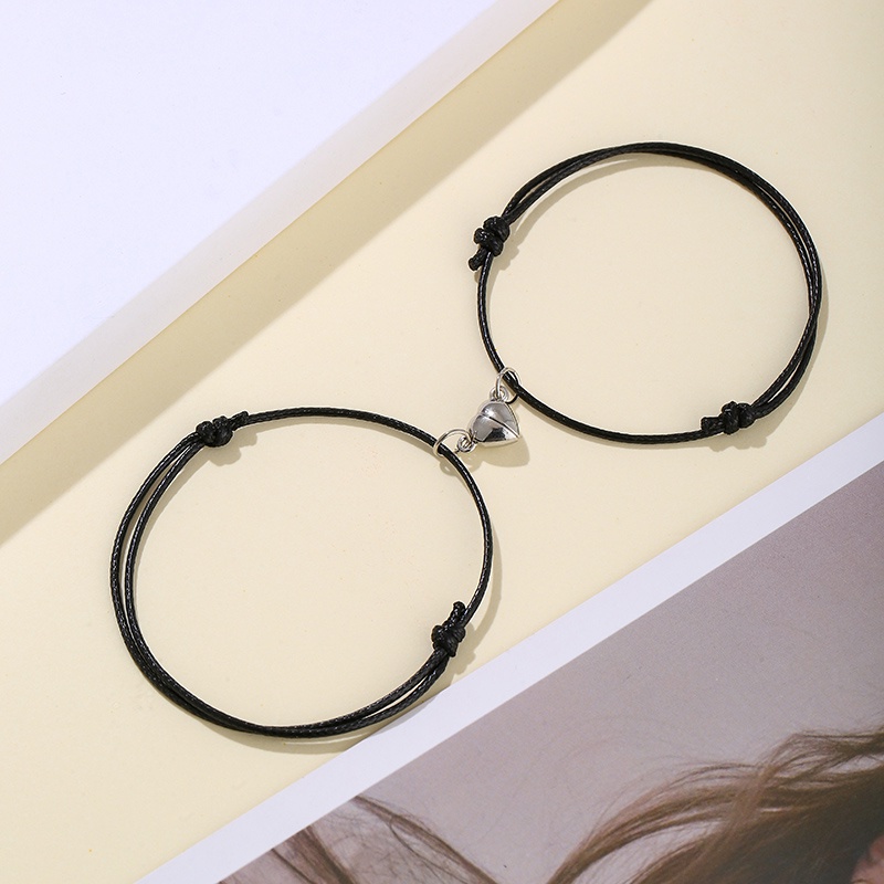 2 Pcs Fashion Magnetik Pasangan Gelang Tali Lilin Unisex Aksesori Hadiah-Won