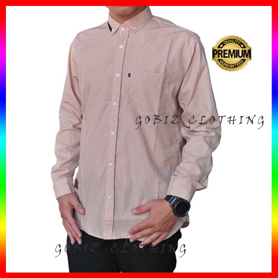 Baju Kemeja Pria Lengan Panjang Polos Hijau Tosca Katun Toska Premium Distro Kasual Formal XL |DF13-KREM