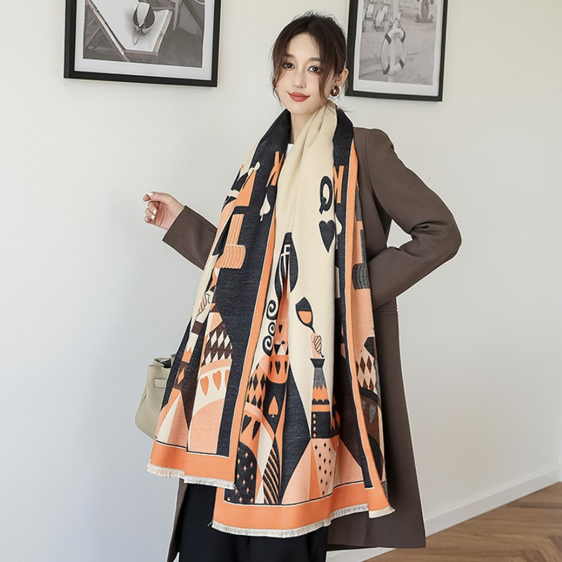 Syal &quot;Wilona&quot; 65 x 190 Anggun motif Kartu Remi yang mewah Bahan High Grade Cashmere Immitation