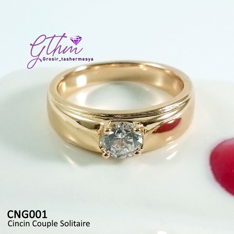 Cincin Pasangan Couple Single Pengantin Emas Silver Mata Kristal Swaroski CNG001