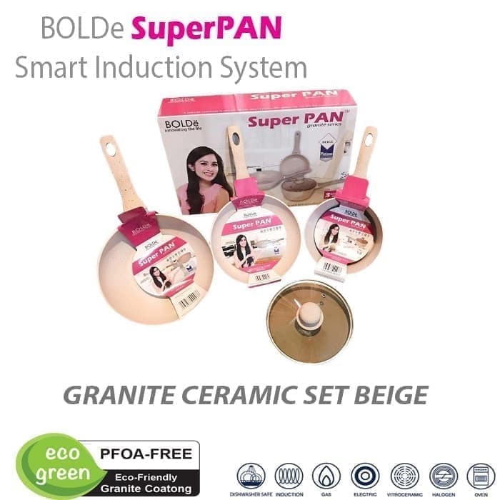 BOLDe Super Pan Set 3 +1 pcs Beige Panci Granit Keramik Granite