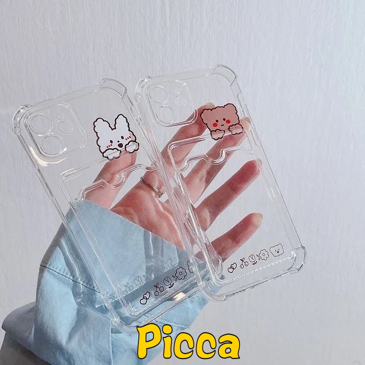 Casing Oppo A7 A55 A76 A55 A3S A12 A96 A54 A15 A95 A5 A9 2020 A74 A16 A15S A35 A11K A5S A12E A11 A36 Reno 8 7 6 Bening Rabbit Bear Dompet Card Holder Case Soft Tpu Cover