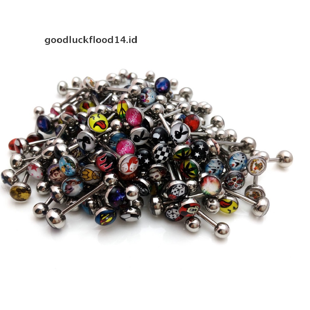 [OOID] Metal Tongue Rings Steel Bars Barbells Funny Nasty Wording Logo Lot of 30 ID