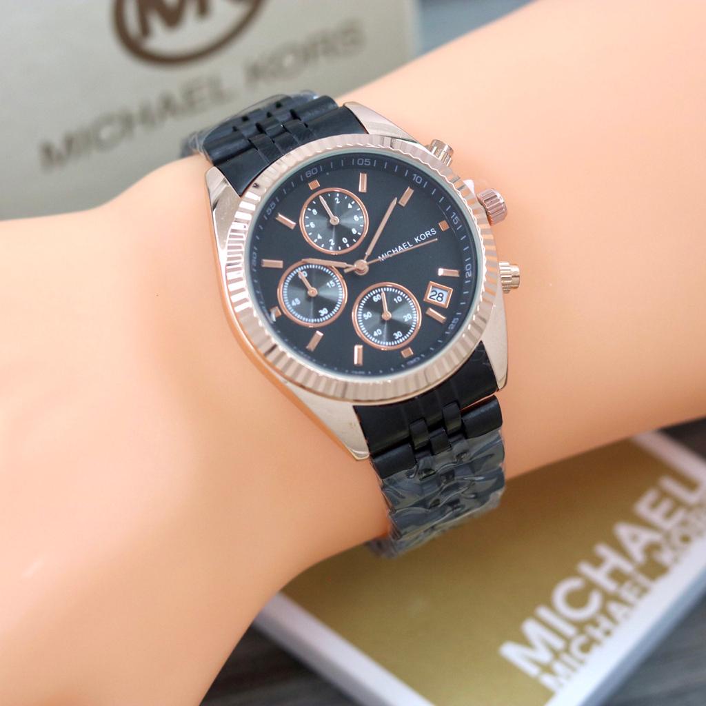 JAM TANGAN WANITA MK MICHAEL KORS O110 TALI RANTAI TANGGAL AKTIF CHRONO DM 3.8CM FREE BOX &amp; BATERAI  || JAM TANGAN FASHION MICHAEL KORS MK WANITA