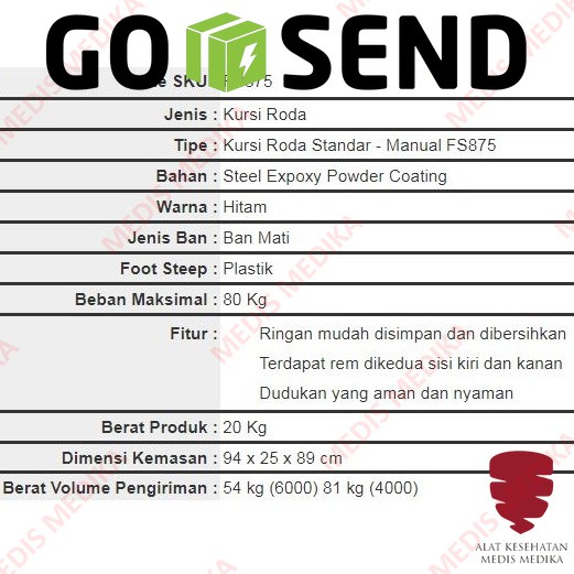 GOJEK ONLY Kursi Roda GEA FS 875 Standard Wheel Chair FS875 Ekonomis