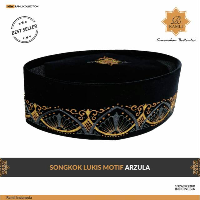 PECI SONGKOK KOPYAH HITAM MOTIF ARZULA