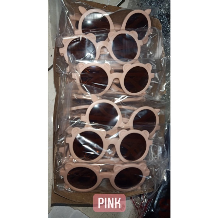 TERBARU Kacamata anak fashion telinga bear kacamata beruang hitam kids sunglasses-PINK  beruang