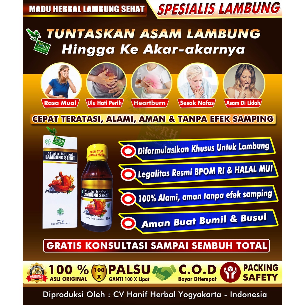 MADU HERBAL LAMBUNG SEHAT Obat Asam Lambung Khusus 100% Asli Original - Madu Lambung Obat Penurun Asam Lambung Tinggi, Maag Kronis, Magh Akut, Gerd, Heartburn, Aslam Naik Ke Dada, Gastritis, Begah, Nyeri Ulu Hati, Dll
