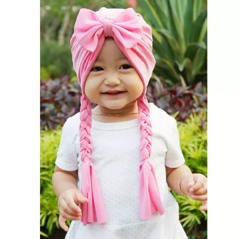 Turban Kepang Polos Anak Bayi Perempuan Intsan  0 – 3 Tahun Ciput Newbron 6 – 12 Bulan