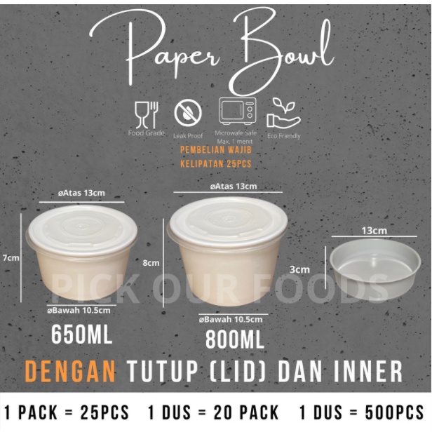 PAKET Paperbowl + Inner Tray Paper Bowl / Inner Tray 650ml atau 800ml