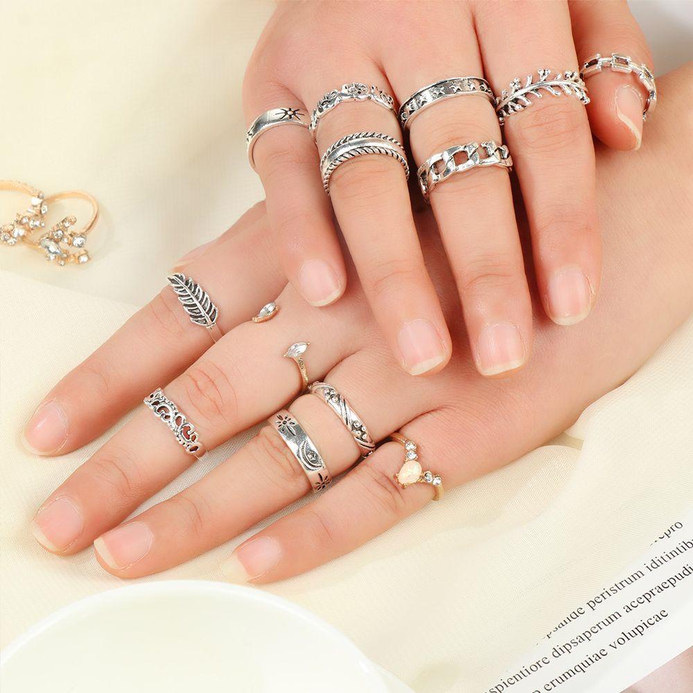 Preva Set Cincin Hati Berlian Imitasi Punk Gothic Vintage Knuckle Rings