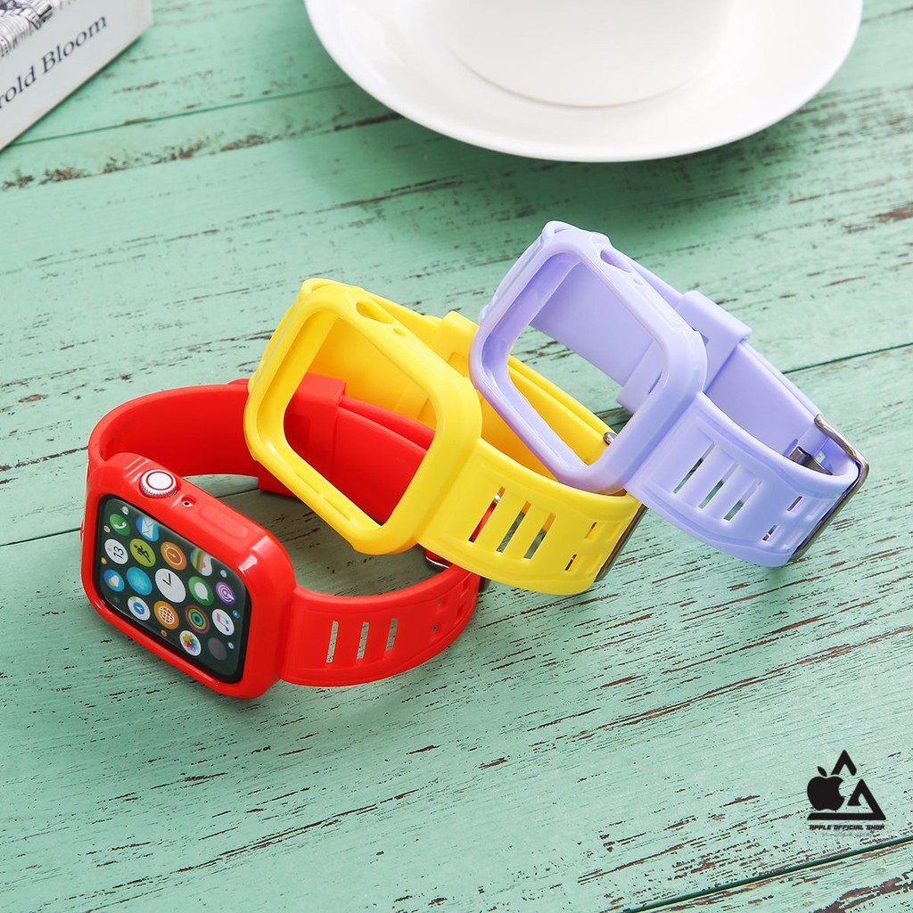 Tali Strap Apple Watch 38mm  40mm 42mm  44mm Full Set Color Full Sport Band iWatch Cover Full Set Silikon Silicone Rubber