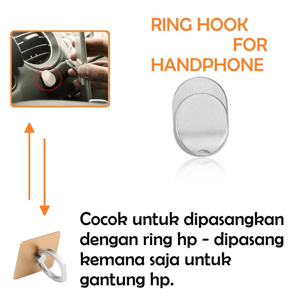 Ring Hook Holder Sticker Paste For Handphone On Dashboard Mobil / Kaca Mobil