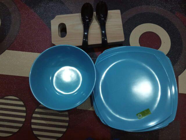 3 Pcs P0904 Piring Melamin Kotak 9 Inc Biru Tosca Golden Flying Fish Alat Dapur Piring Makan Kotak