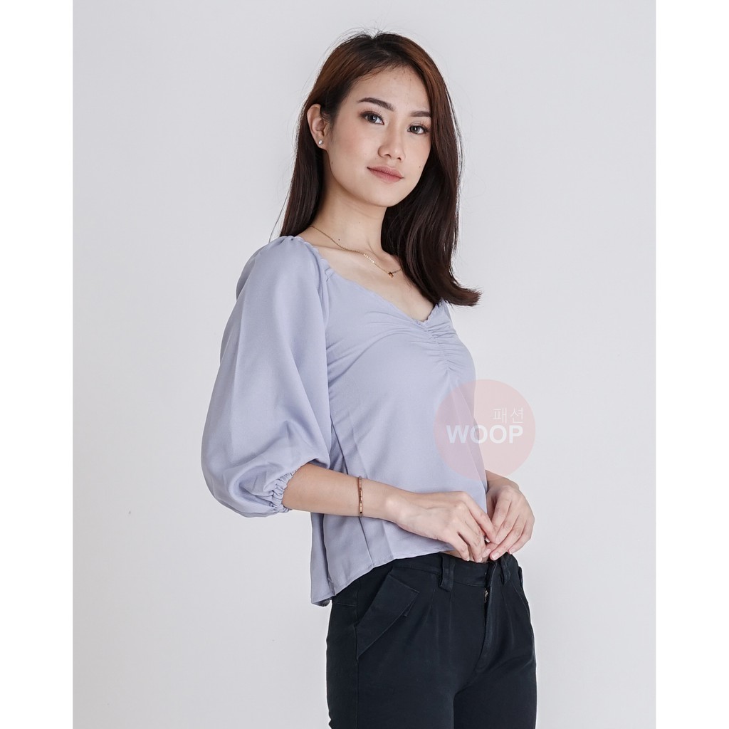 Vneck atasan wanita blouse serut