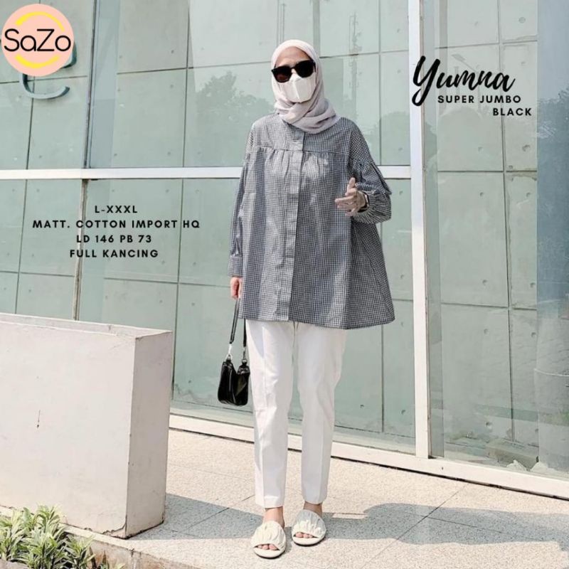 Estusae : Yumna Tunik Katun Import HQ Motif Kotak-Kotak
