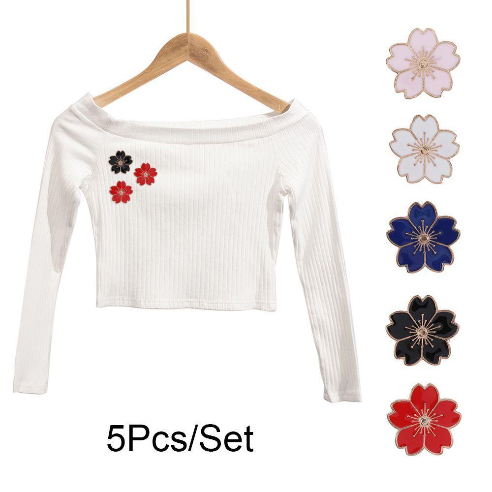 5pcs Alloy Enamel Brooches Sakura Flower Pins Button 20x20x2mm