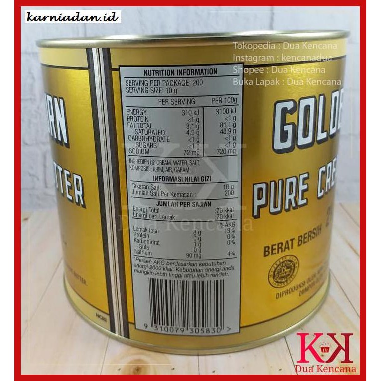 

Rettubagetnem- Butter / Mentega Golden Churn Pure Creamery Butter 2 Kg -Asli-Slii.