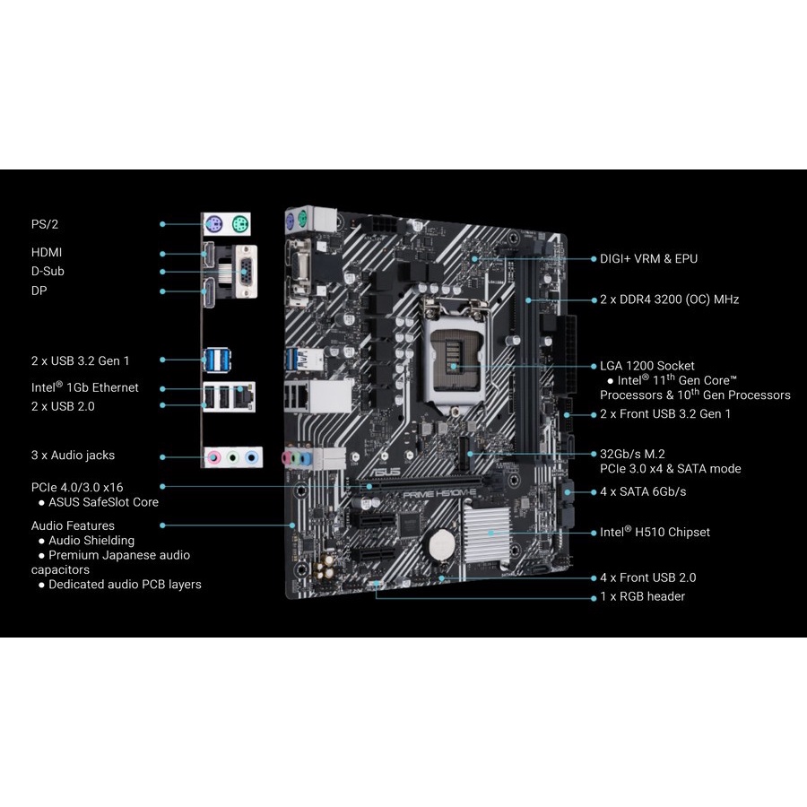 Motherboard ASUS Prime H510M E LGA 1200 Intel H510 ME DDR4 SATA