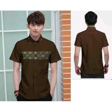 Muslim / 5206 hem pria atsan kece kemeja kerja kuliah murah coklat tua gaul
