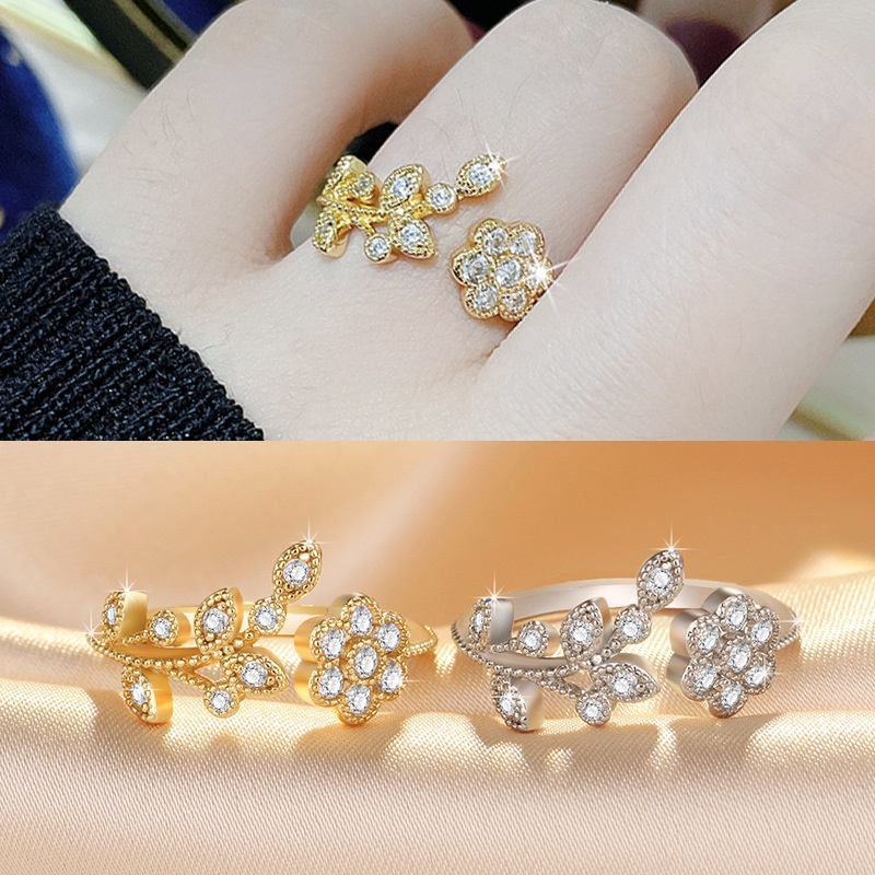 925 cincin perak wanita Korea cincin kristal aksesoris cincin yang dapat disesuaikan