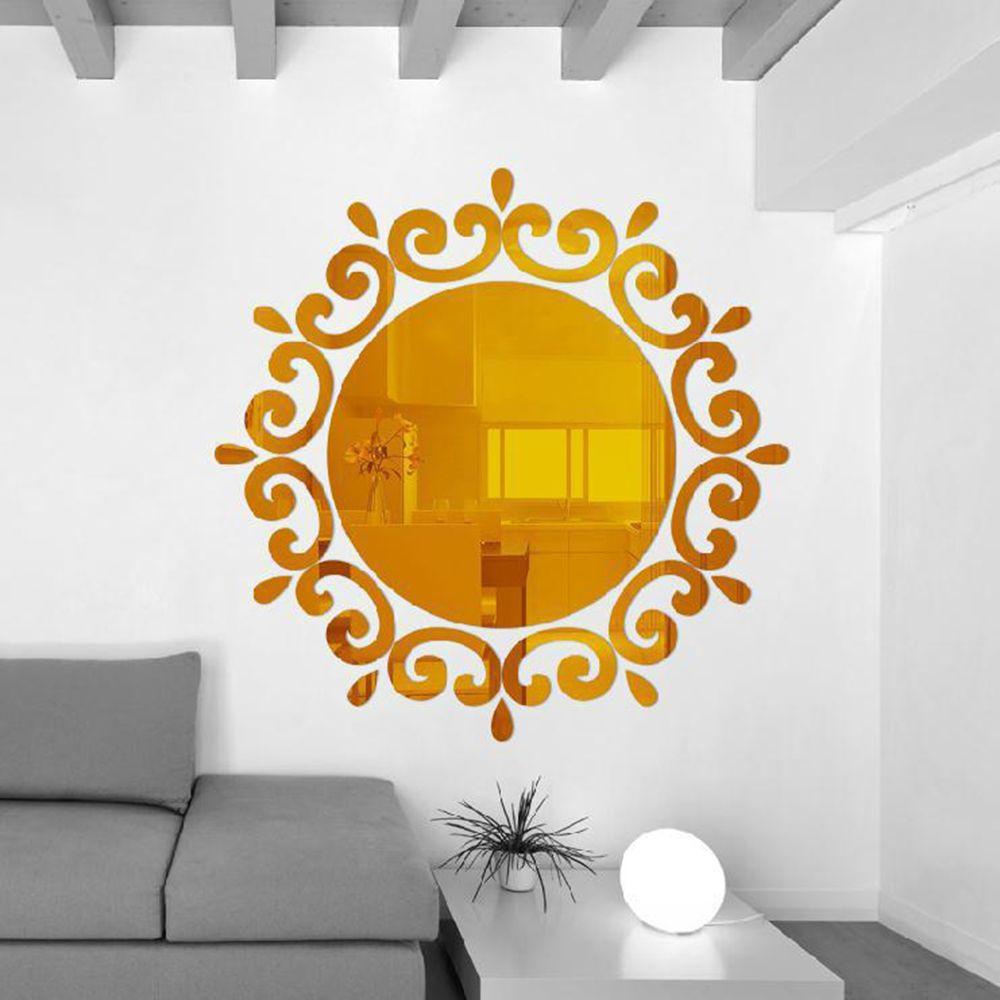 Populer Mirror Wall Sticker Removable Dekorasi Rumah Daun Akrilik