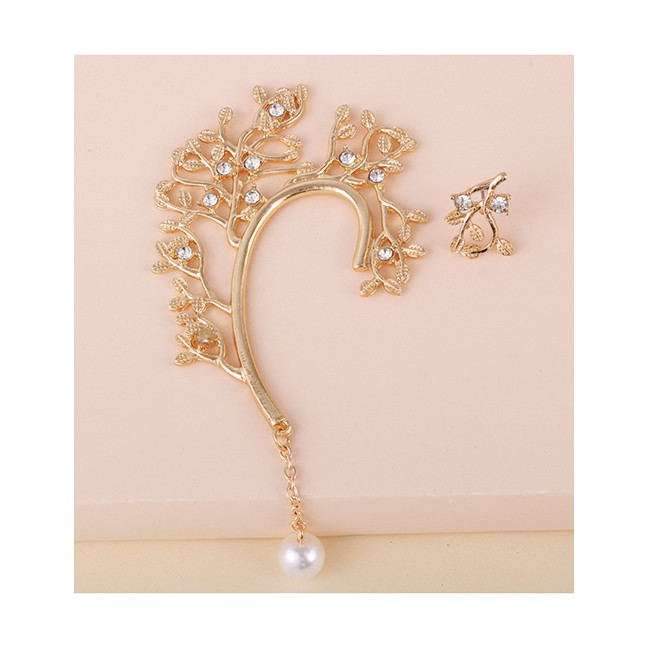 Anting Tusuk Fashion Gold Color Asymmetric Branch Drop Pearl P84177