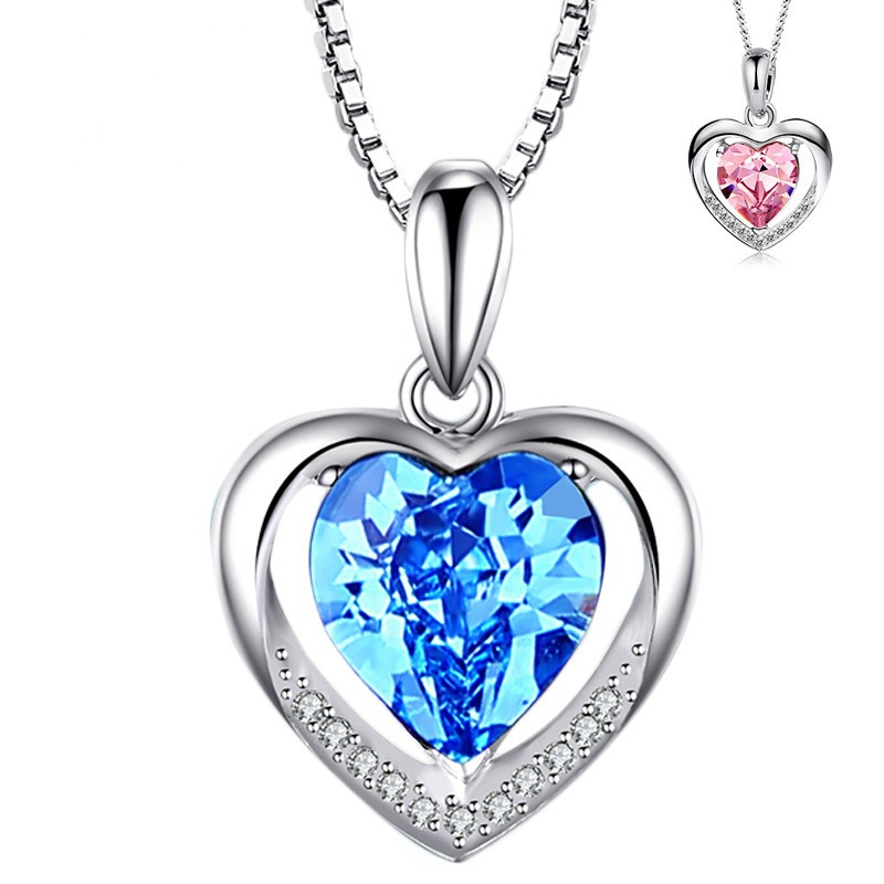 [Ready Stock]Fashion Elegant Love Blue Crystal Pendant Necklace