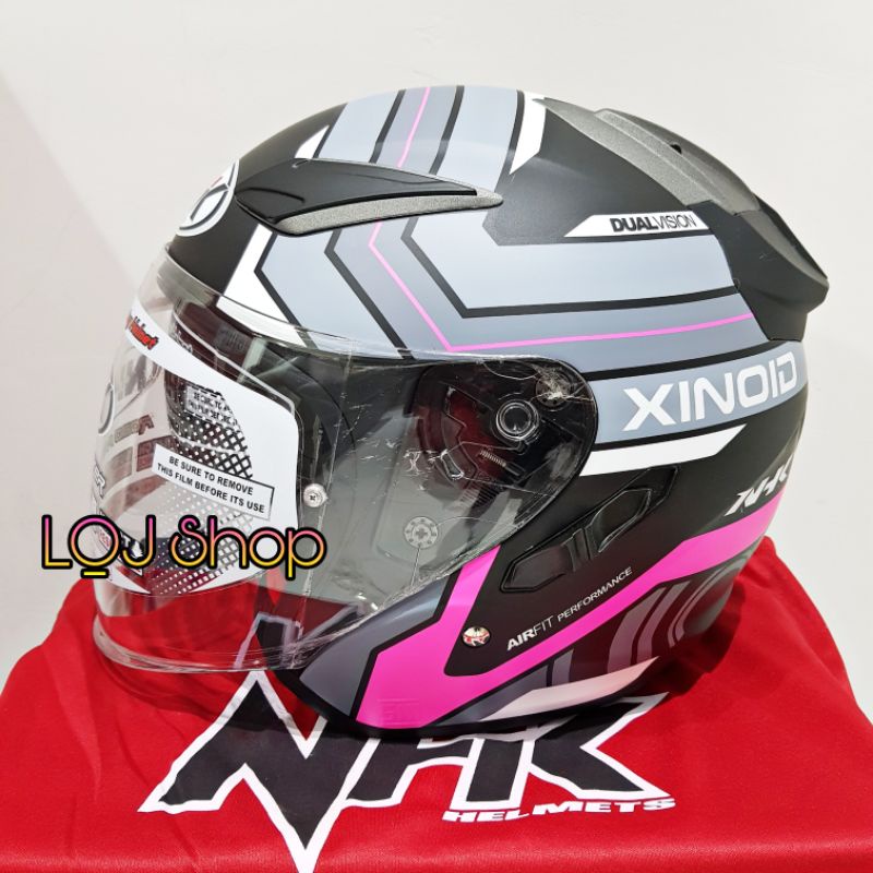HELM NHK R1 DOUBLE VISOR XINOID BLACK PINK DOFF  HALF FACE DOUBLE VISOR