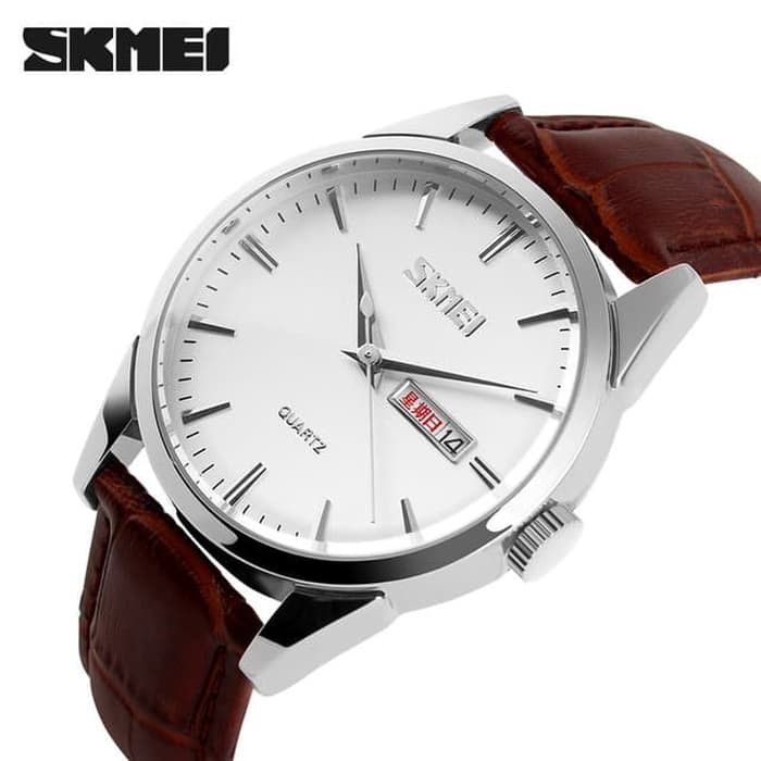 Jam Tangan Cowok /  Jam Tangan Pria Clasic SKMEI 9073 Original Anti Air - Putih Silver Terbaru