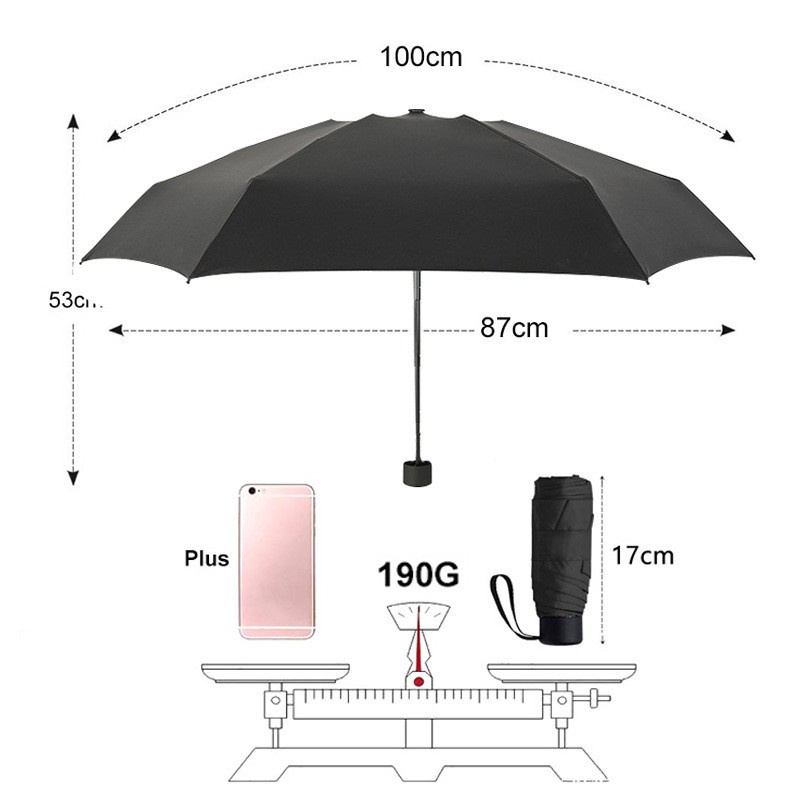 Payung Lipat Mini Portable Anti Uv Dengan 6 Tulang Untuk Travel 190t