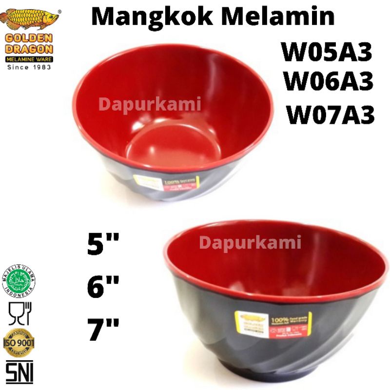 6pcs Mangkok Melamin Ulir Miring W06A3 Merah Hitam 6 inc • Mangkok Kuah Melamin Merah Hitam Golden D