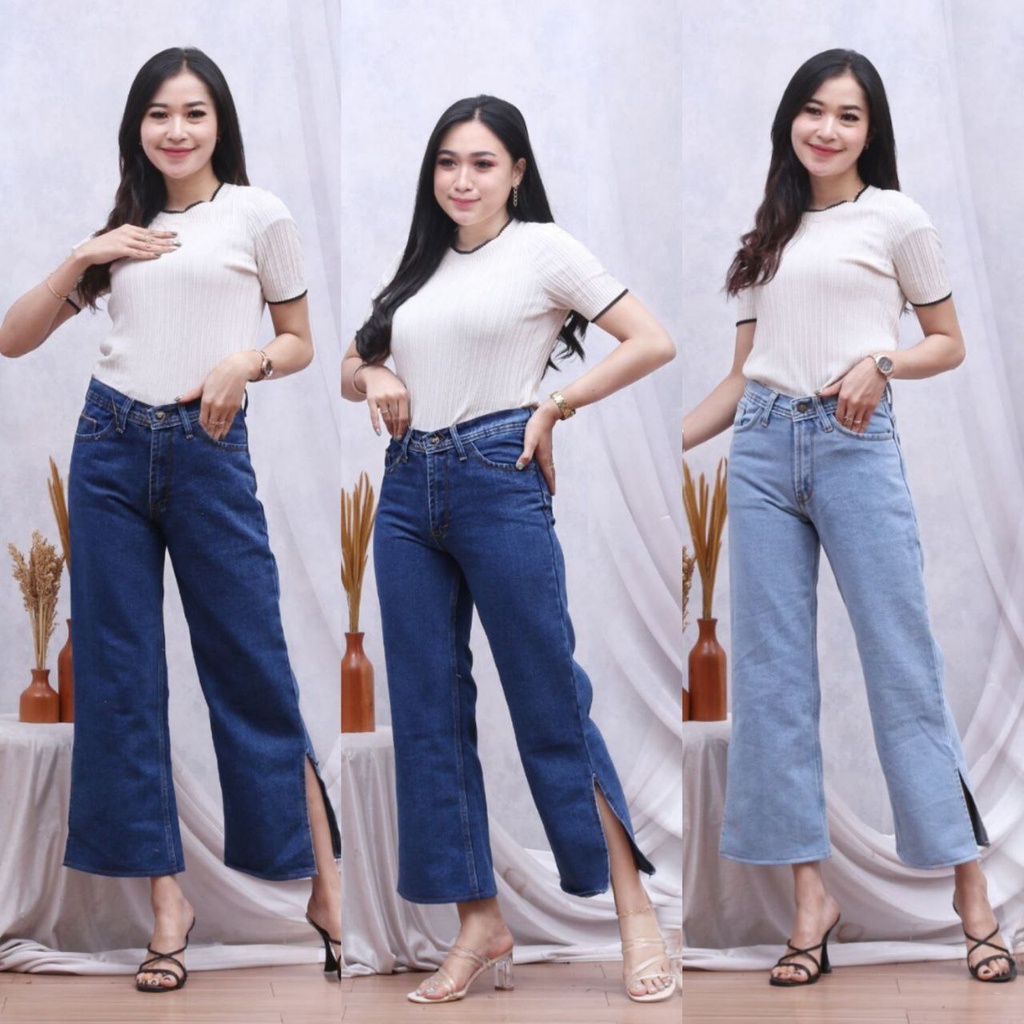 Highwaits Kulot jeans wanita Loose Belah bawah