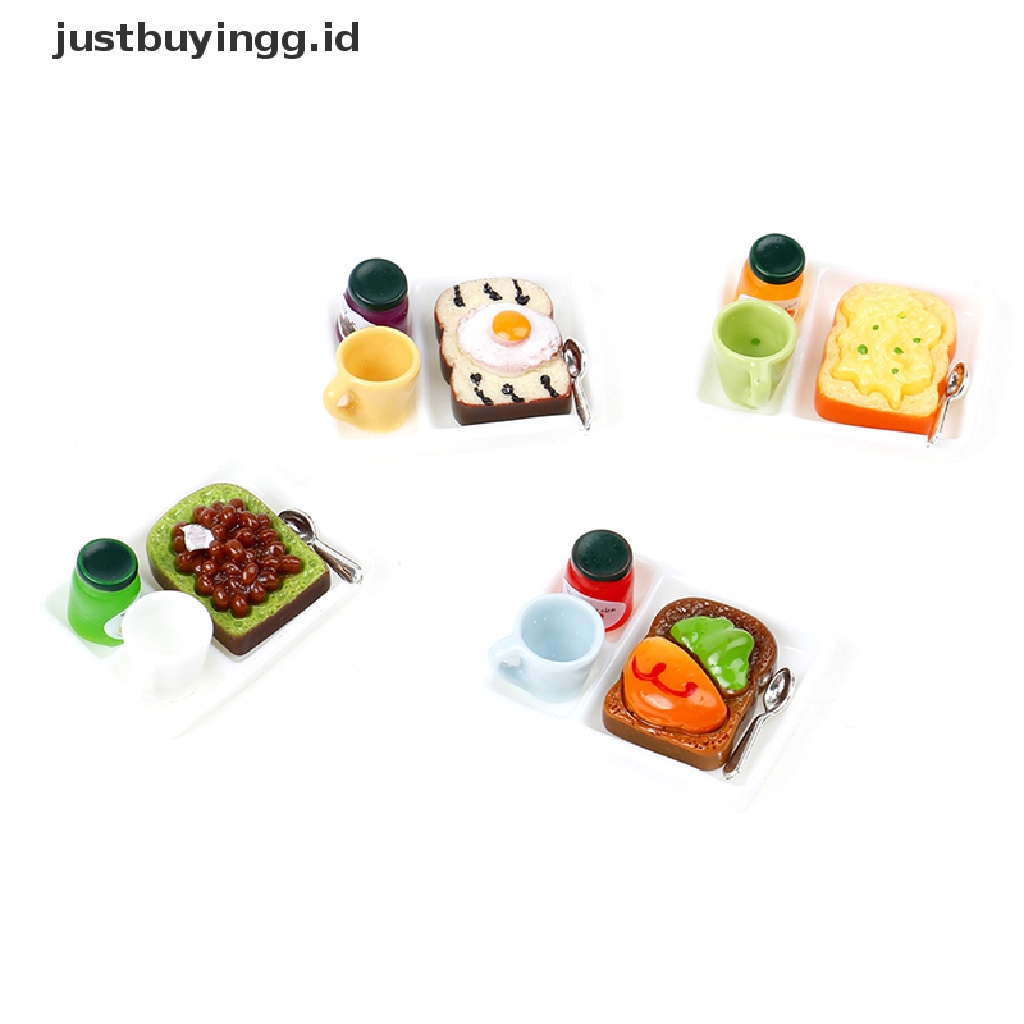 Justbuyingg.Id Mainan Miniatur Roti Panggang / Selai / Sendok / Piring / Gelas Untuk Aksesoris Dapur Rumah Boneka