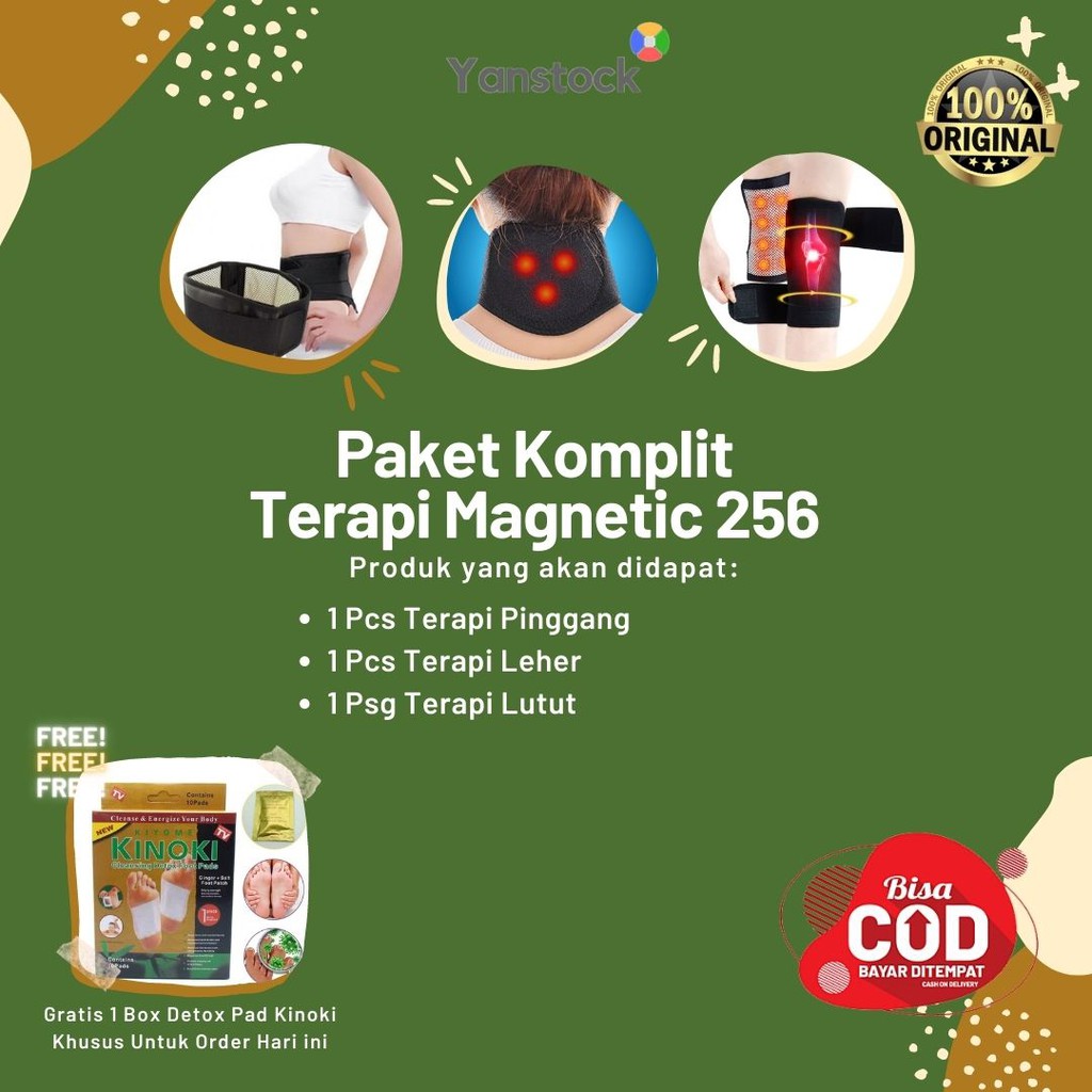 Paket Komplit Sabuk 256 Magnet Terapi Pinggang Terapi Lutut Terapi Leher Tourmaline Original
