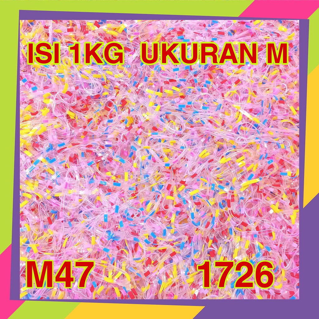 1726 [Grosir] isi 1kg karet Jepang ikat rambut ukuran M / Warna warni bening