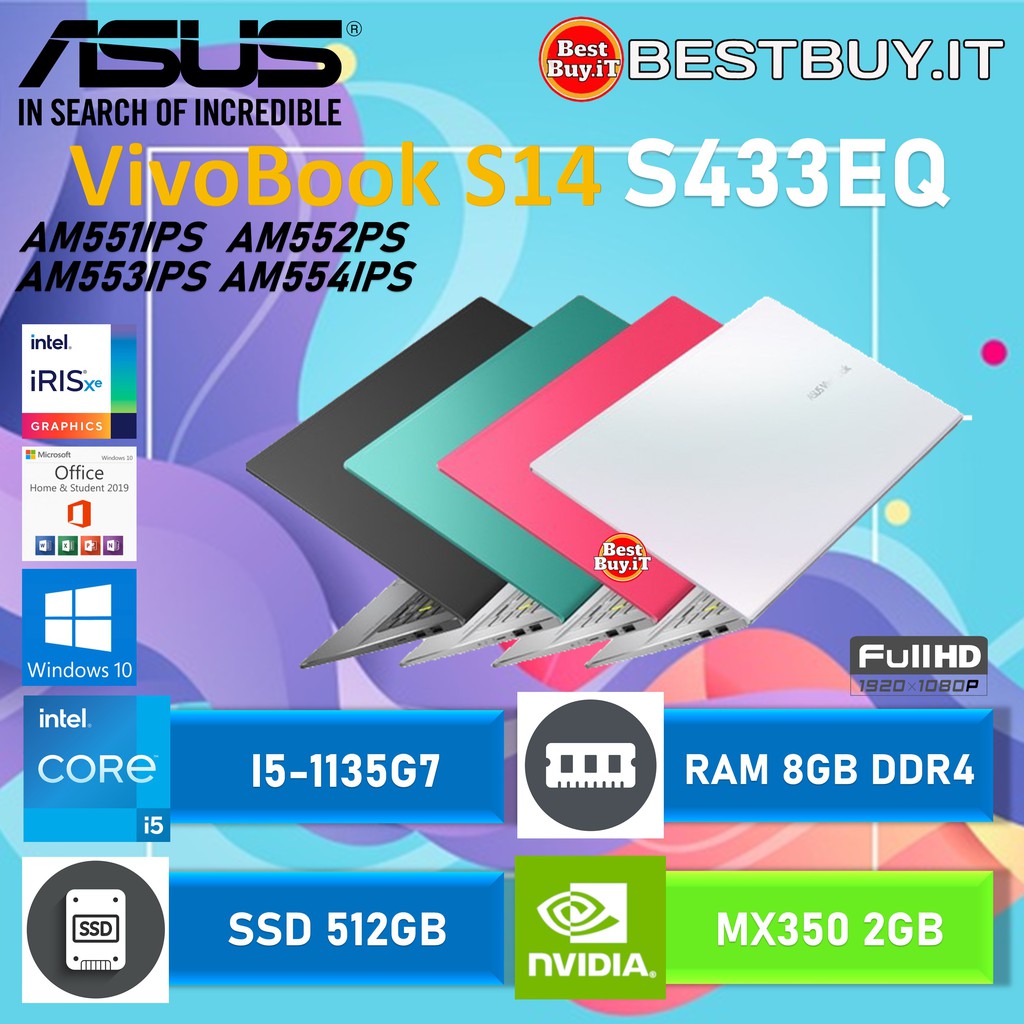 ASUS VIVOBOOK S14 S433EQ i5-1135G7 8GB 512GB MX350 2GB 14" FHD OHS W10
