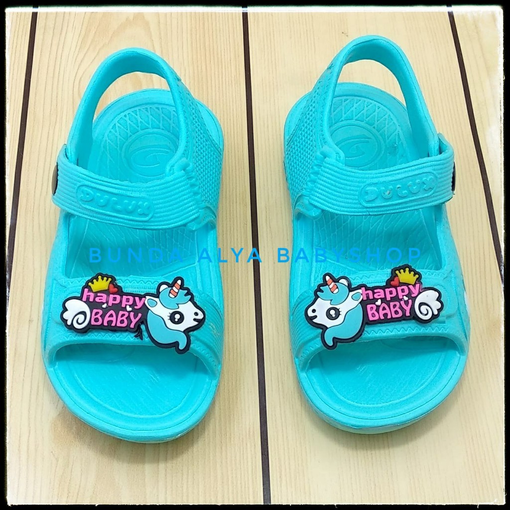 Sendal Anak Perempuan Usia 3 4 5 Tahun Motif Lucu BIRU Karet Elastis - Sepatu Sandal Anak Cewek Karet Unicorn Anti Licin Size 24 - 29