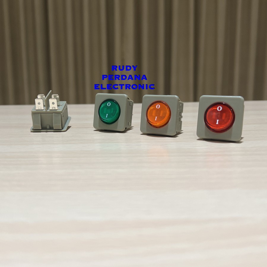 SWITCH ROCKER SAKLAR ON OFF 4 PIN KOTAK LED MERAH KUNING HIJAU 15A 250V 15A 125V - 30MM 30x30MM