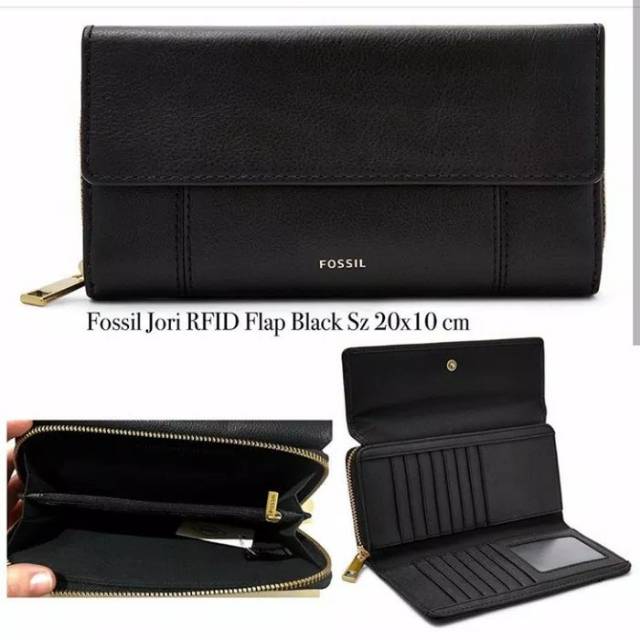 CLUTCH WALLET FOSSIL JORI FLAP BLACK ORIGINAL